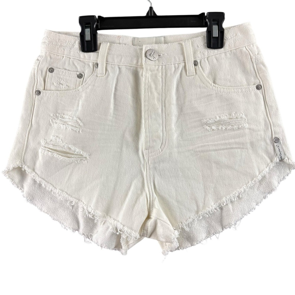 One Teaspoon Outlaws Denim Shorts Womens Size 24 White‎ Distressed Raw Hem